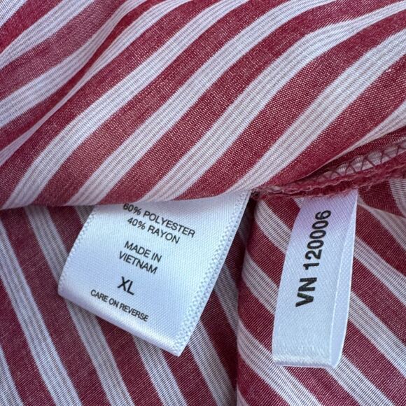 New York & Company Women's Cold Shoulder Red & White Button Blouse Size XL - Picture 6 of 6